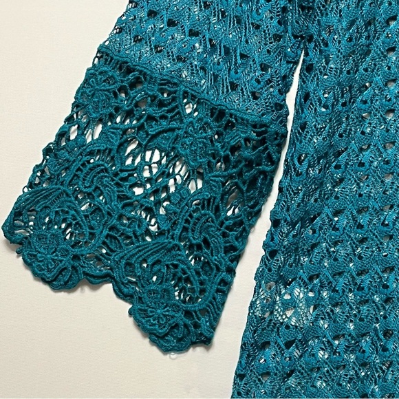 UMGEE Crochet Knit Tunic Cover-Up Womens L Boho Beach Hippie Turquoise Blue - Picture 13 of 16
